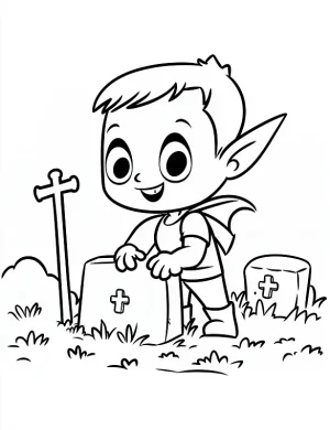 Vampire Child Building a Sandcastle In a Graveyard Coloring Page by Mindset Flow