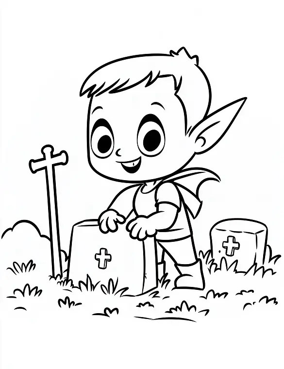 Vampire Child Building a Sandcastle In a Graveyard Coloring Page by Mindset Flow