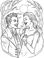 Vampire Couple Laughing Under Moonlight Coloring Page by Mindset Flow