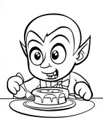 Vampire Eating Cake with Sweet Smile Halloween Coloring Page by Mindset Flow