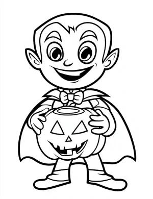 Vampire Holding Pumpkin with Happy Face Halloween Coloring Page by Mindset Flow
