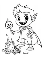 Vampire Roasting Ghost Shaped Marshmallow Coloring Page by Mindset Flow