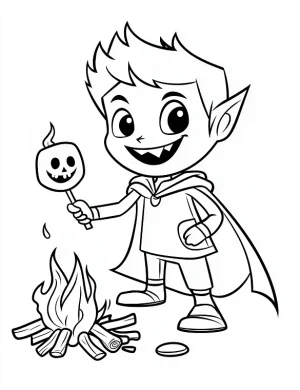 Vampire Roasting Ghost Shaped Marshmallow Coloring Page by Mindset Flow
