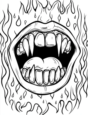 Vampire Teeth with Blood Drops Halloween Coloring Page by Mindset Flow