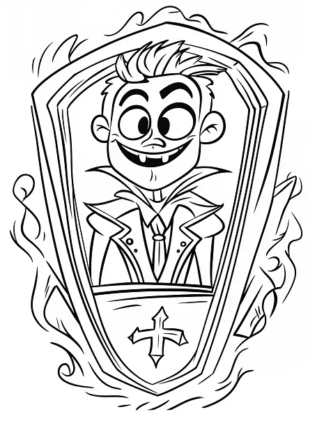 Vampire in Coffin with Wooden Stakes Coloring Page by Mindset Flow