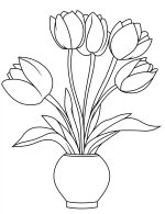 Vase Filled with Five Tulip Flowers Coloring Page