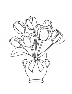 Vase Filled with Tulip Flowers Printable Coloring Page