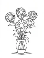 Vase Of Five Sunflowers Adult Flower Coloring Page By Mindset Flow