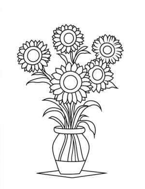 Vase Of Five Sunflowers Adult Flower Coloring Page By Mindset Flow