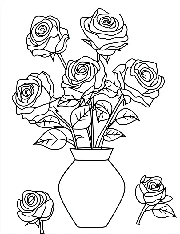 Vase With Rose Bouquet Flower Coloring Page By Mindset Flow