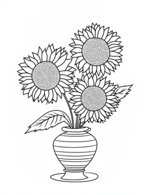 Vase of Sunflowers Adult Flower Coloring Page By Mindset Flow