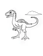 Velociraptor Walking with Cloud Coloring Page