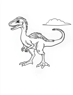 Velociraptor Walking with Cloud Coloring Page
