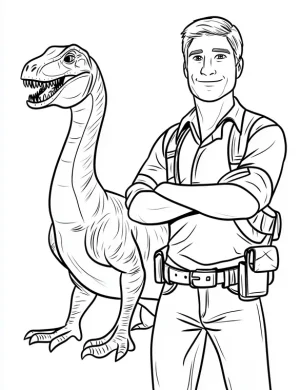 Velociraptor and Adventurer Friend Coloring Page