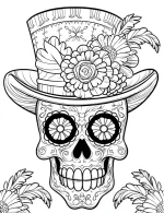 Victorian Top Hat Sugar Skull Flower Adult Coloring Page by Mindset Flow