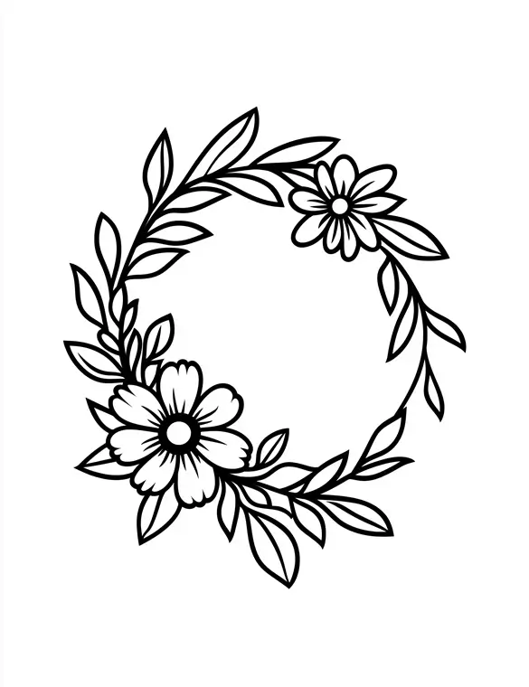 Violet Symphony Floral Wreath Printable Coloring Page