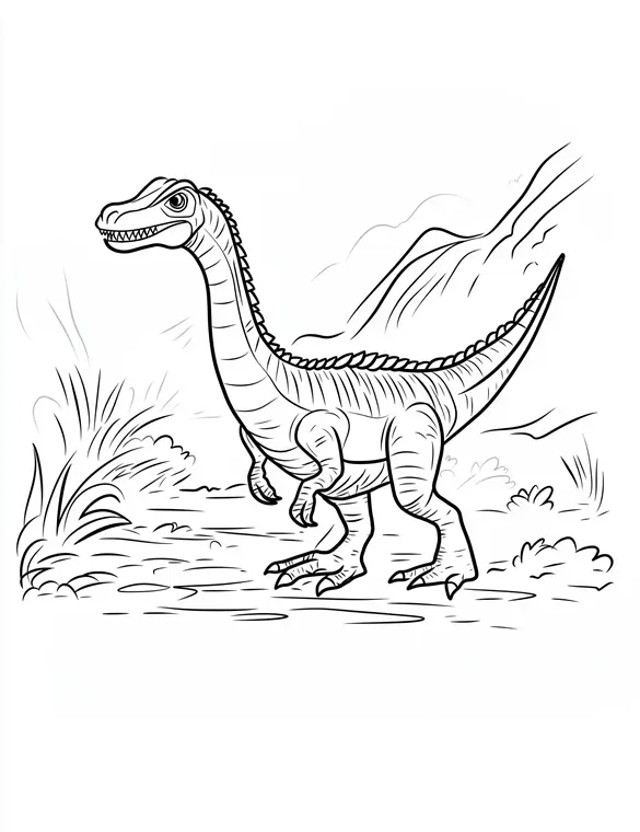 Walking Dinosaur Saurischian Prehistoric Landscape Coloring Page