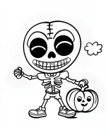 Walking Skeleton Holding a Pumpkin Coloring Page by Mindset Flow