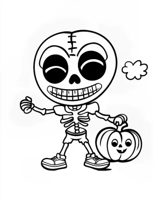 Walking Skeleton Holding a Pumpkin Coloring Page by Mindset Flow