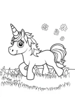 Walking Unicorn in Flower Field Flower Coloring Page By Mindset Flow