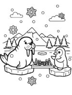 Walrus and Penguin Chess Game Coloring Page By Mindset Flow