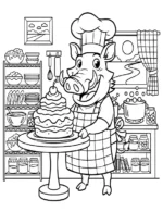 Warthog Baker with Fancy Cake Animal Coloring Page By Mindset Flow