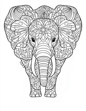 Watercolor Mandala Elephant with Floral Design Coloring Page by Mindset Flow