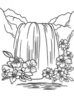 Waterfall With Blooming Flower Coloring Page By Mindset Flow