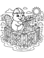 Whimsical Beaver Builds Heart Dam Animal Coloring Page By Mindset Flow