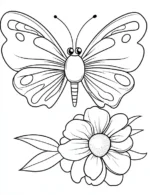 Whimsical Butterfly with Blooming Flower Coloring Page by Mindset Flow