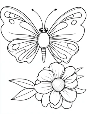 Whimsical Butterfly with Blooming Flower Coloring Page by Mindset Flow