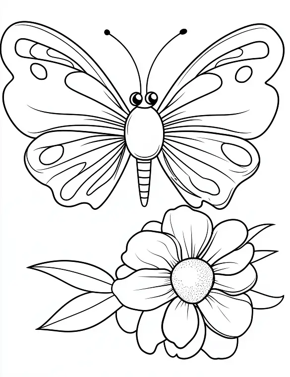 Whimsical Butterfly with Blooming Flower Coloring Page by Mindset Flow
