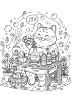 Whimsical Cat Pouring Scented Essential Oils Coloring Page By Mindset Flow