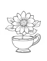 Whimsical Flower Growing in a Teacup Coloring Page