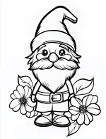 Whimsical Garden Gnome Holding Flowers Coloring Page