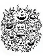 Whimsical Halloween Monster Mash Mandala Coloring Page by Mindset Flow