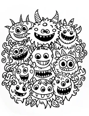 Whimsical Halloween Monster Mash Mandala Coloring Page by Mindset Flow