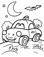 Whimsical Halloween Themed Car Coloring Page by Mindset Flow