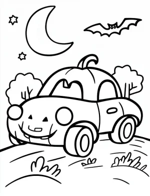 Whimsical Halloween Themed Car Coloring Page by Mindset Flow