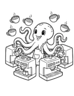 Whimsical Octopus Barista Coloring Page By Mindset Flow
