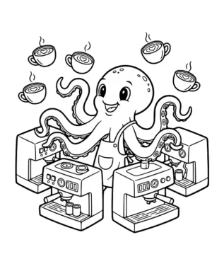 Whimsical Octopus Barista Coloring Page By Mindset Flow