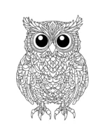 Whimsical Owl Feather Mosaic Design Coloring Page by Mindset Flow