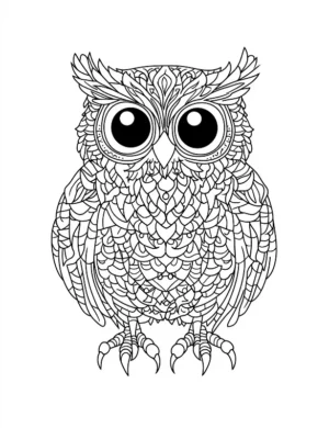Whimsical Owl Feather Mosaic Design Coloring Page by Mindset Flow