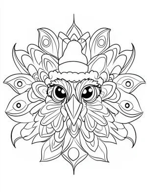 Whimsical Peacock with Mandala Tail and Fun Hat Coloring Page by Mindset Flow