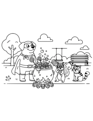 Whimsical Raccoon Candy Cauldron Coloring Page By Mindset Flow