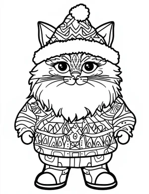 Whimsical Santa Cat Mandala Coloring Page by Mindset Flow