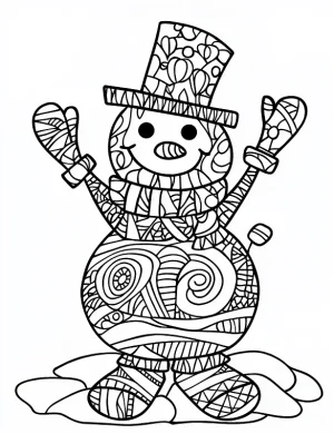Whimsical Swirled Snowman Christmas Coloring Page By Mindset Flow