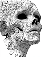 Whimsical Swirling Skull Design Adult Coloring Page by Mindset Flow