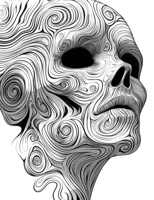 Whimsical Swirling Skull Design Adult Coloring Page by Mindset Flow