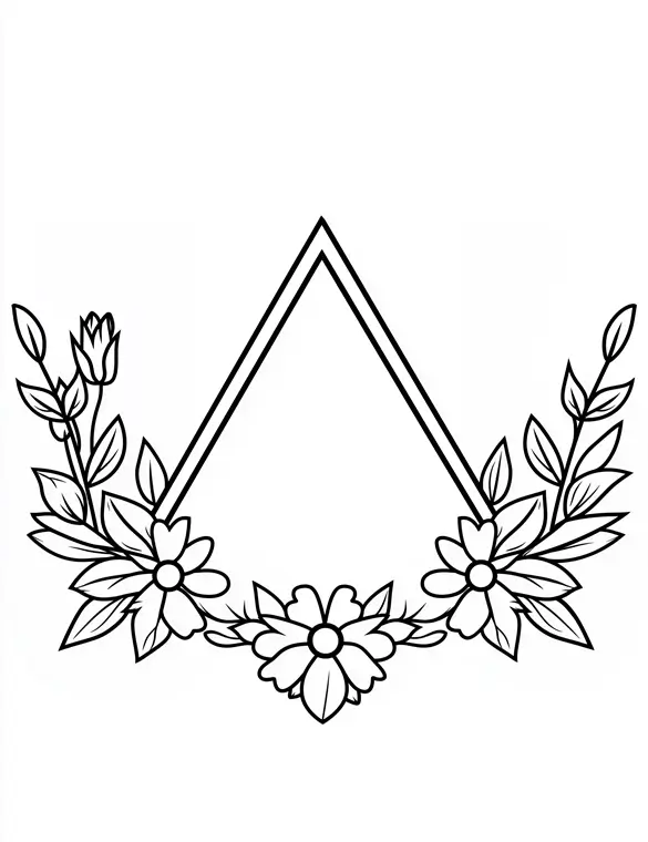 Whimsical Wildflower Arrangement Triangle Frame Coloring Page
